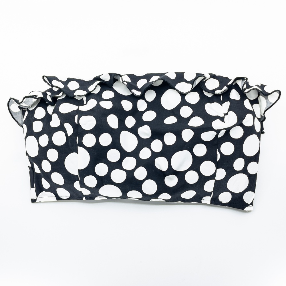 Black w/ White Polka Dots, Bare Shoulder Crop Top